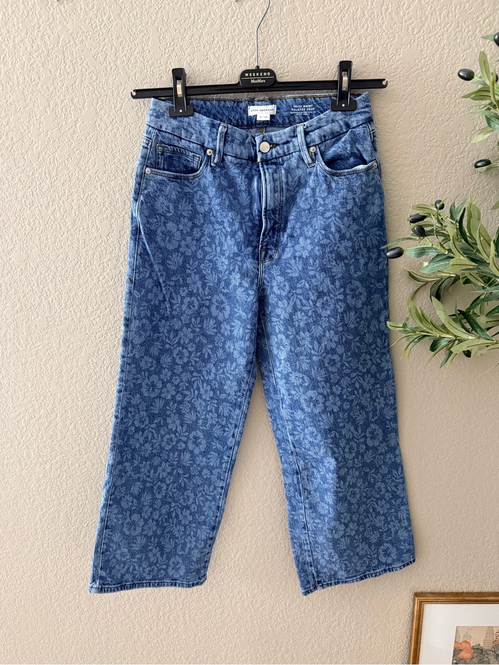Good American Good Waist Palazzo Crop Floral Jeans High Rise Wide Leg 6/28